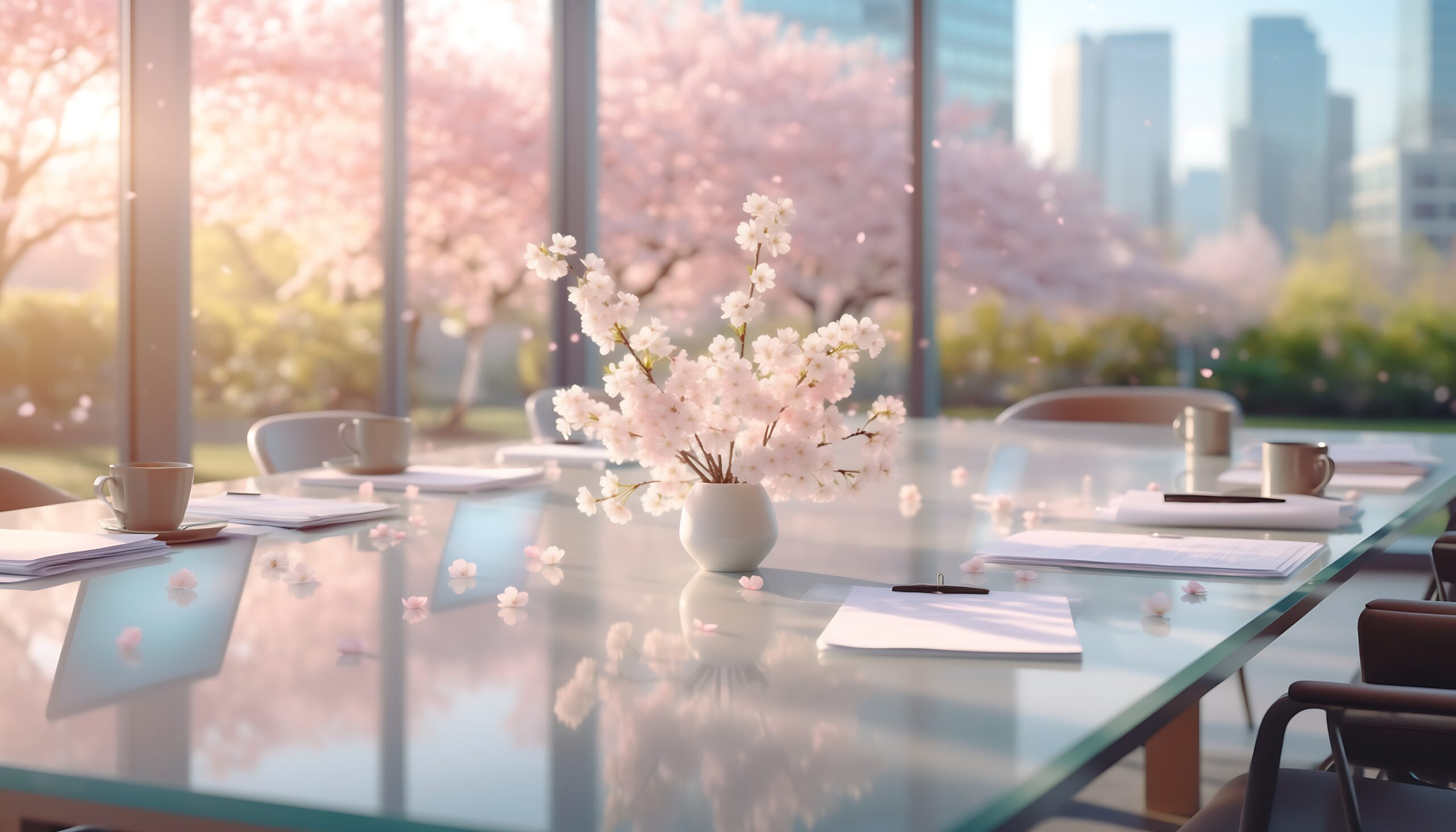 Cherry blossom meeting room in Japan